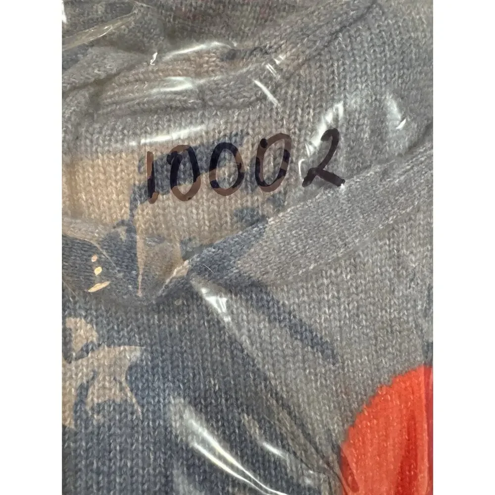 On You Knit Hoodie Sweater Blue Heart “Love Me” Patch Cozy Casual Pullover - Picture 6 of 6